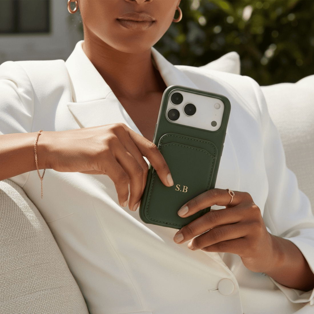 Green iPhone Case with Card Holder - Snap Bands