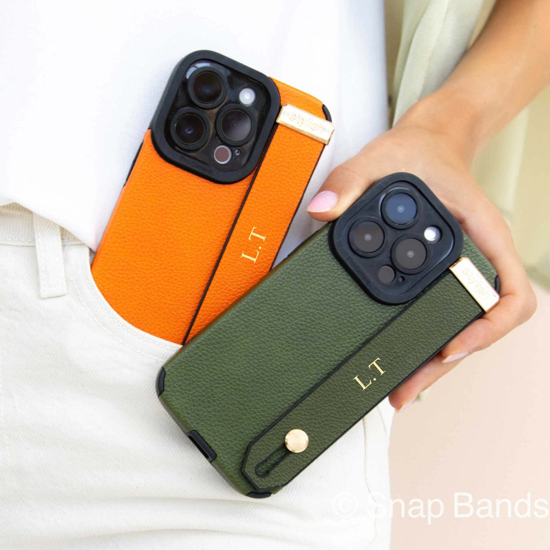 Green Leather iPhone Case with Strap - Snap Bands