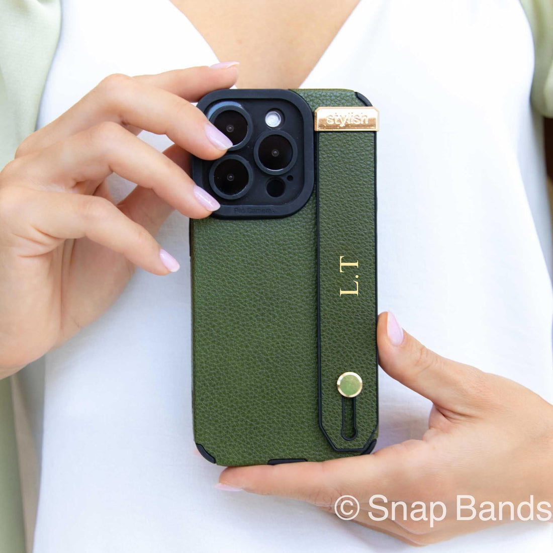 Green Leather iPhone Case with Strap - Snap Bands