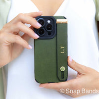 Green Leather iPhone Case with Strap - Snap Bands