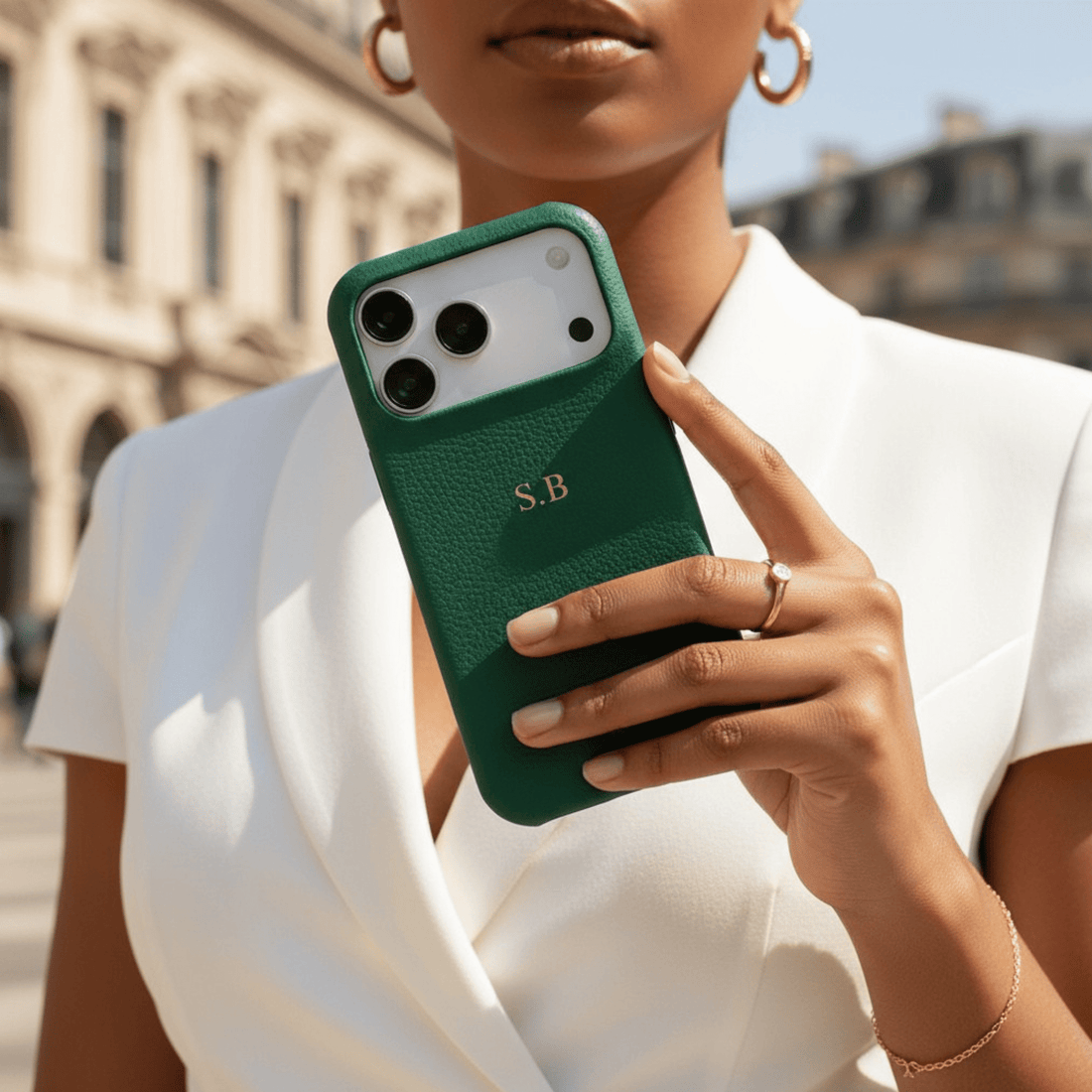 Green Pebble Leather iPhone Case - Snap Bands