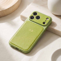 Green Personalized iPhone Case With Leather - Snap Bands