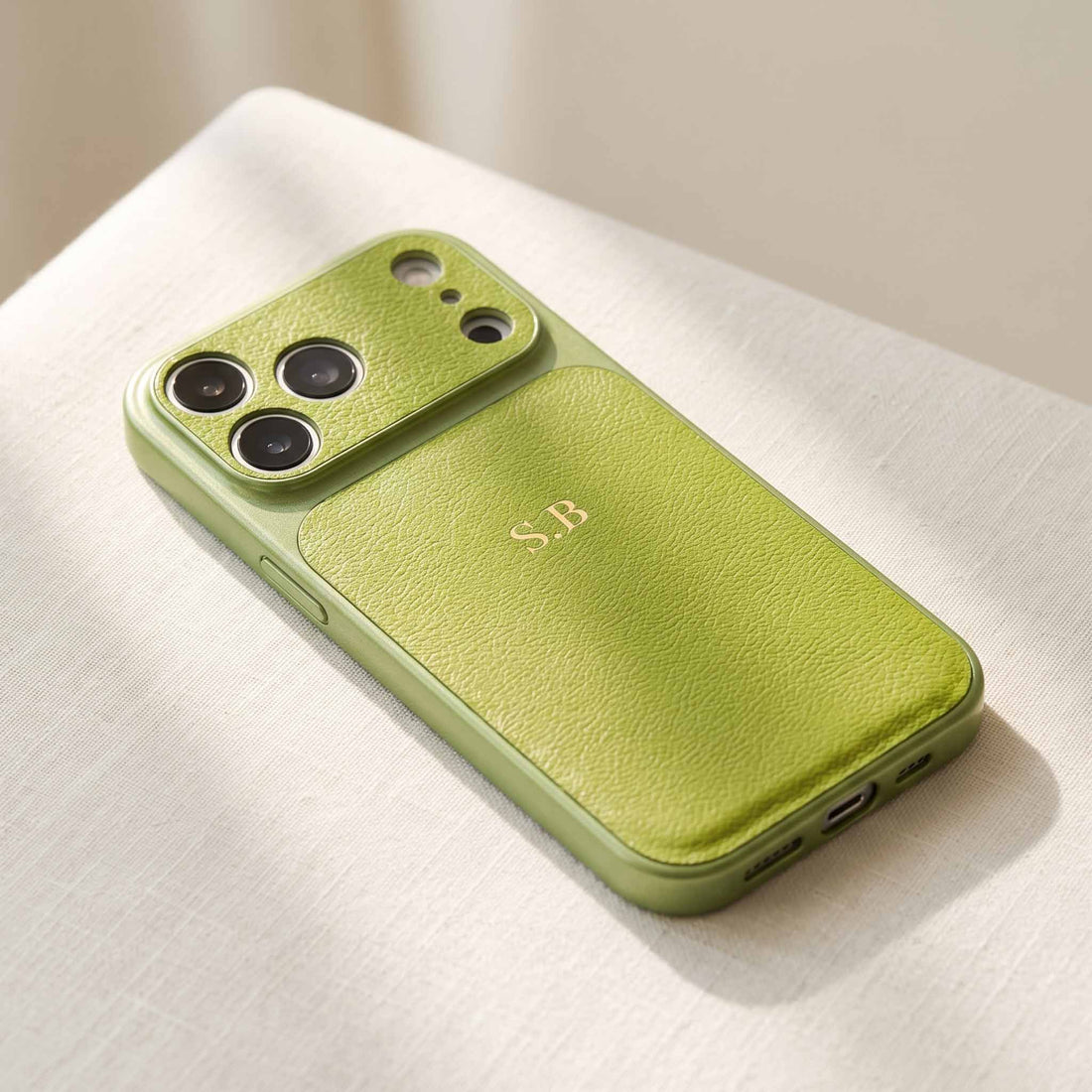 Green Personalized iPhone Case With Leather - Snap Bands