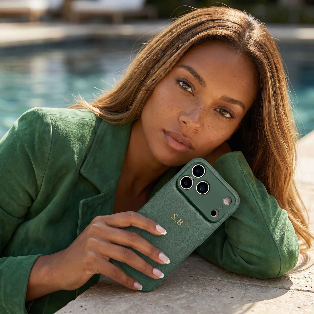 Green Personalized Leather iPhone Case - Snap Bands