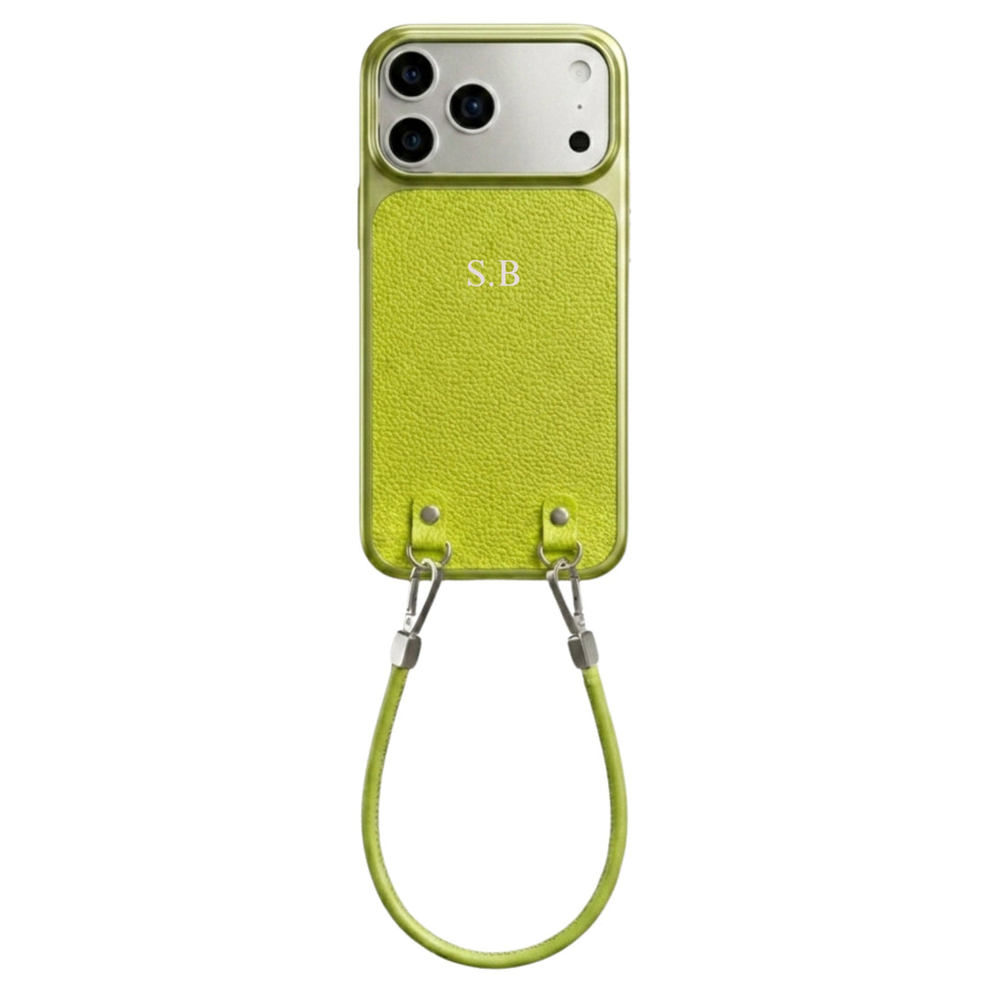 Green Personalized Leather iPhone Case with Strap Handle - Snap Bands