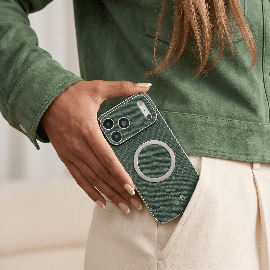 Green Personalized Magnetic Leather iPhone Case - #Snap Bands#
