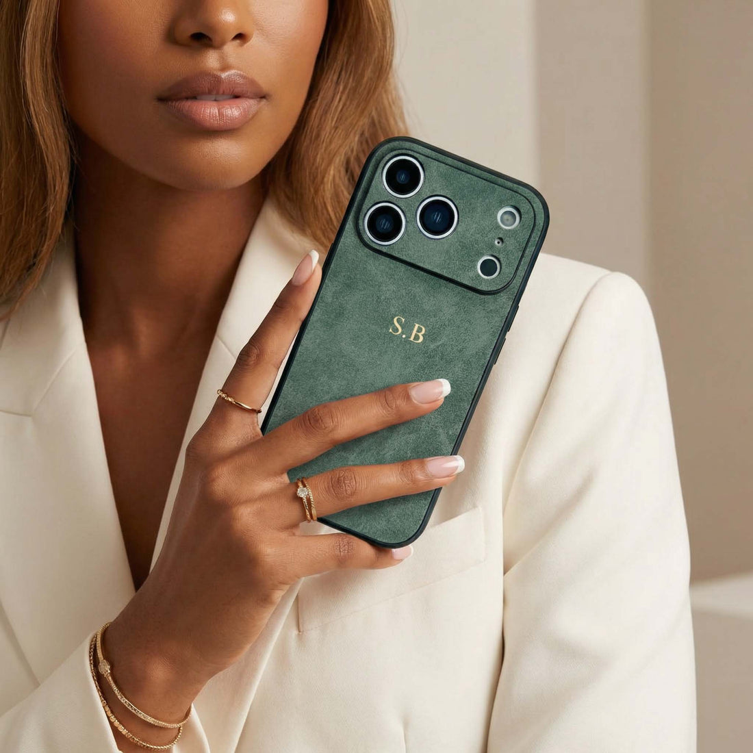 Green Suede iPhone Case - Snap Bands