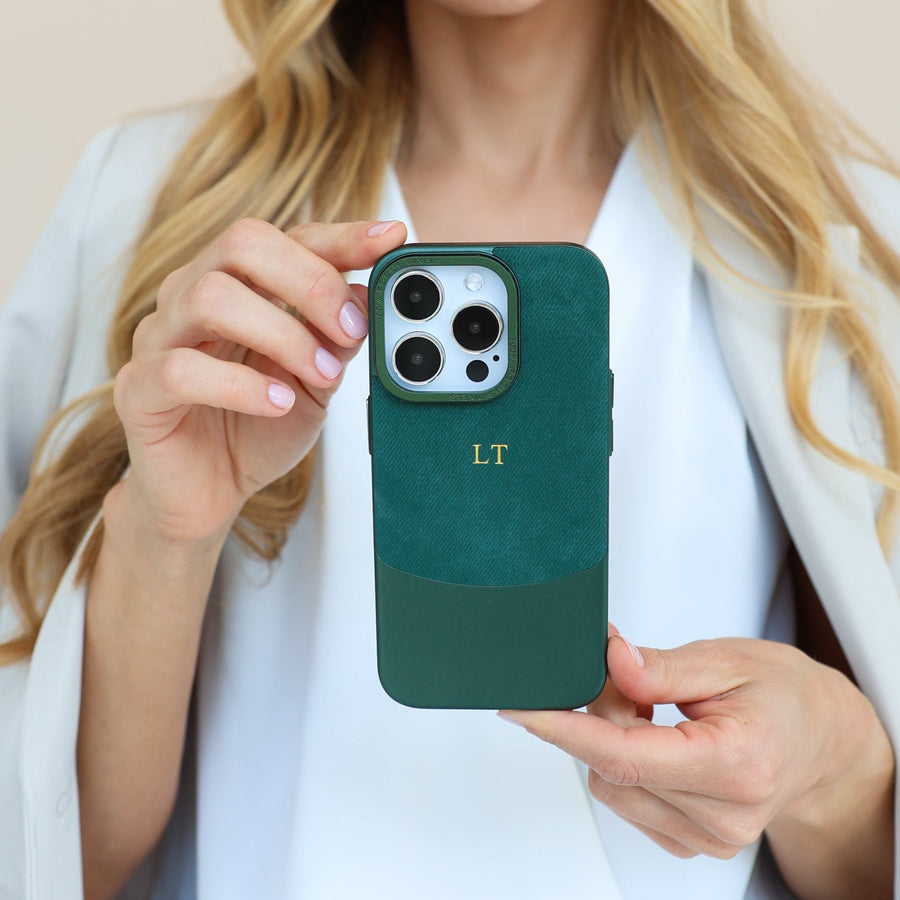 Green Two - Tone Monogrammed Leather iPhone Case - Snap Bands