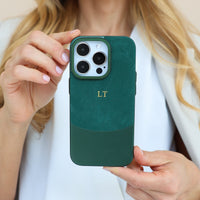 Green Two - Tone Monogrammed Leather iPhone Case - Snap Bands