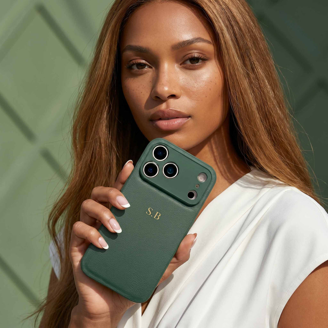 Green Personalized Leather iPhone Case