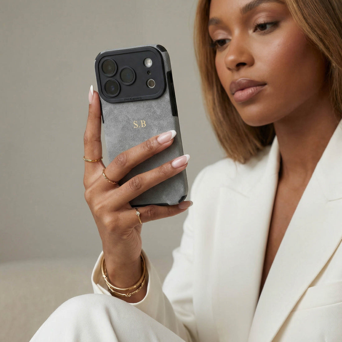 Grey Suede iPhone Case - Snap Bands