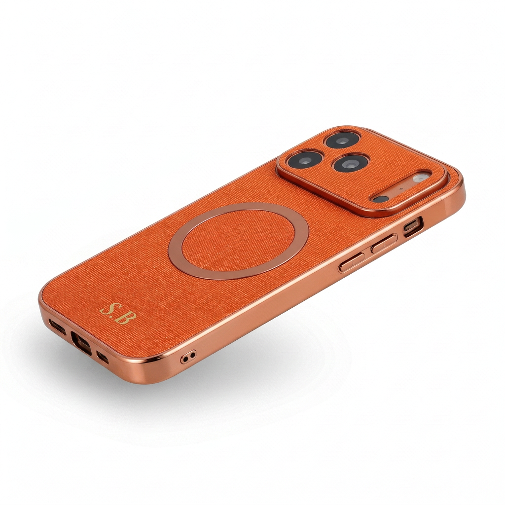 Orange Personalized Magnetic Leather iPhone Case