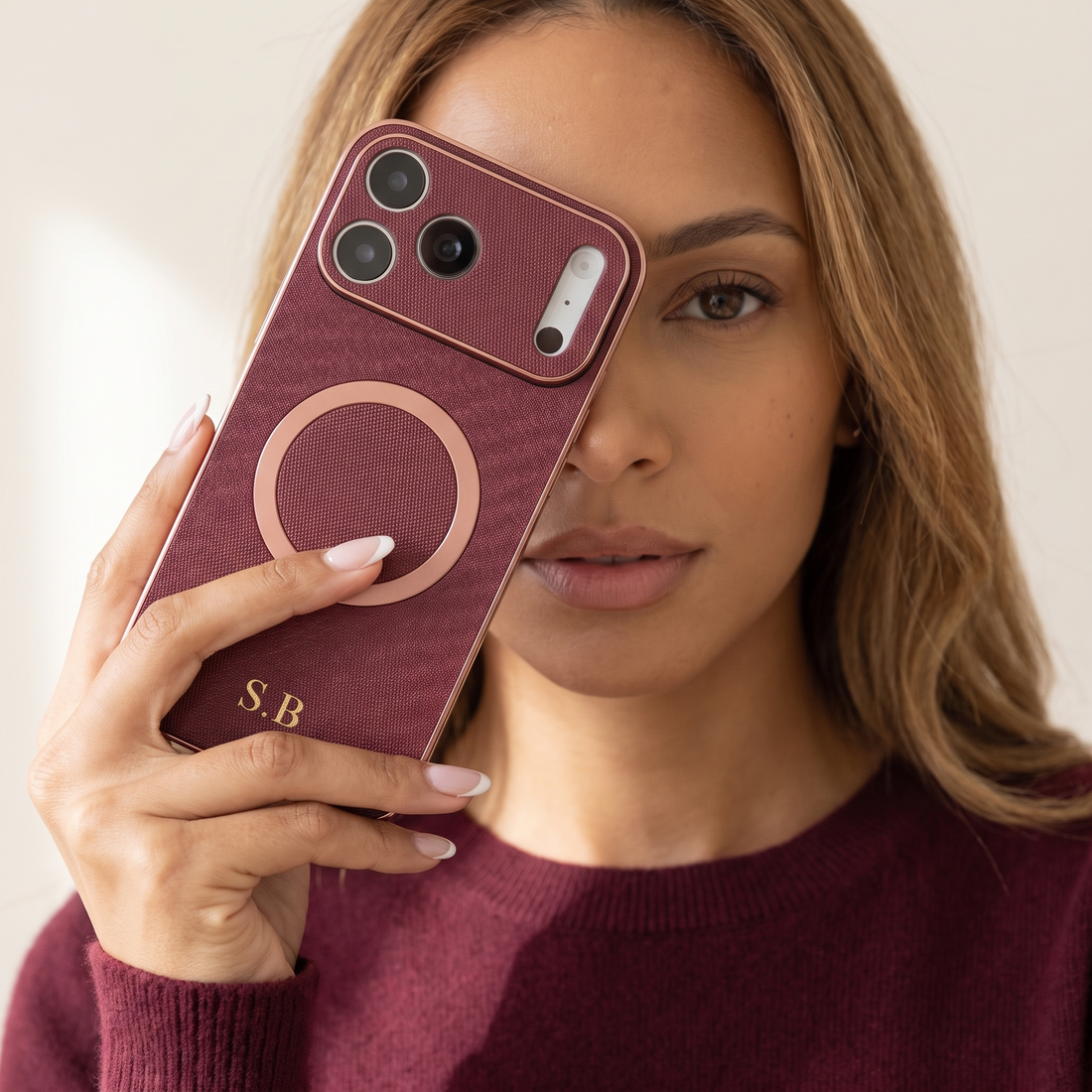 Burgundy Personalized Magnetic Leather iPhone Case