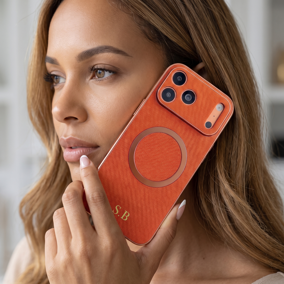 Orange Personalized Magnetic Leather iPhone Case