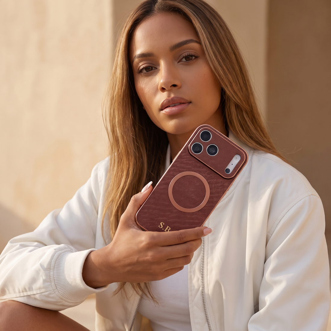 Brown Personalized Magnetic Leather iPhone Case