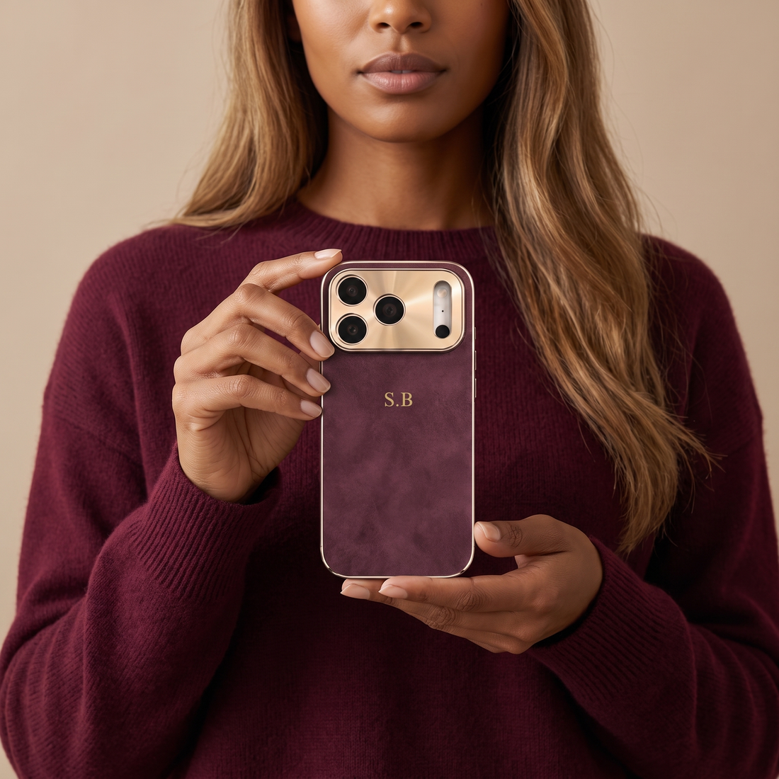 Burgundy Lambskin Leather Custom iPhone Case