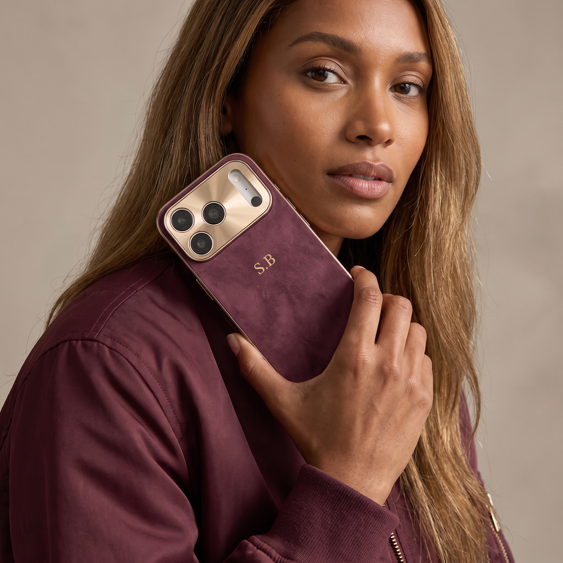 Burgundy Lambskin Leather Custom iPhone Case