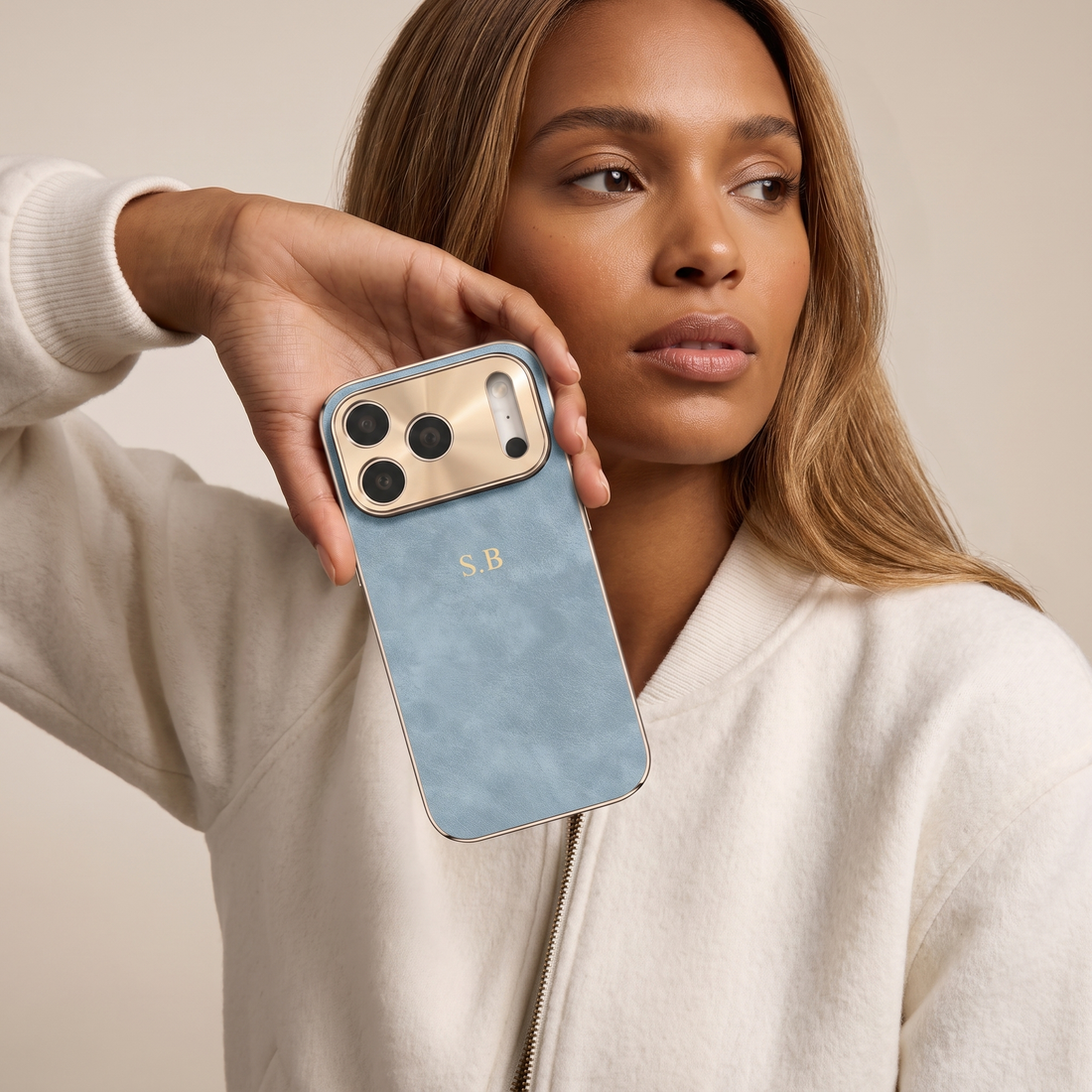 Light Blue Lambskin Leather Custom iPhone Case
