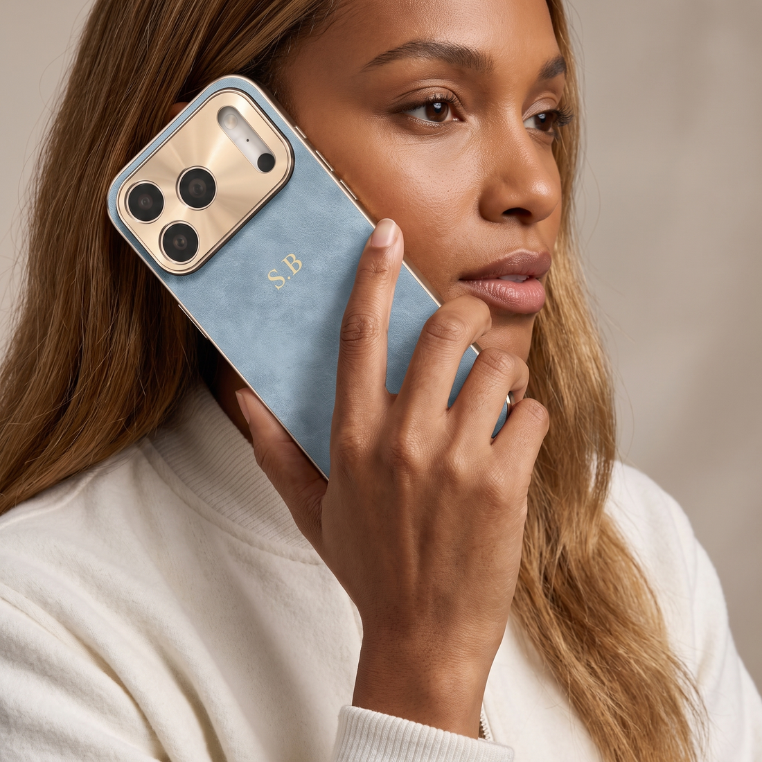Light Blue Lambskin Leather Custom iPhone Case