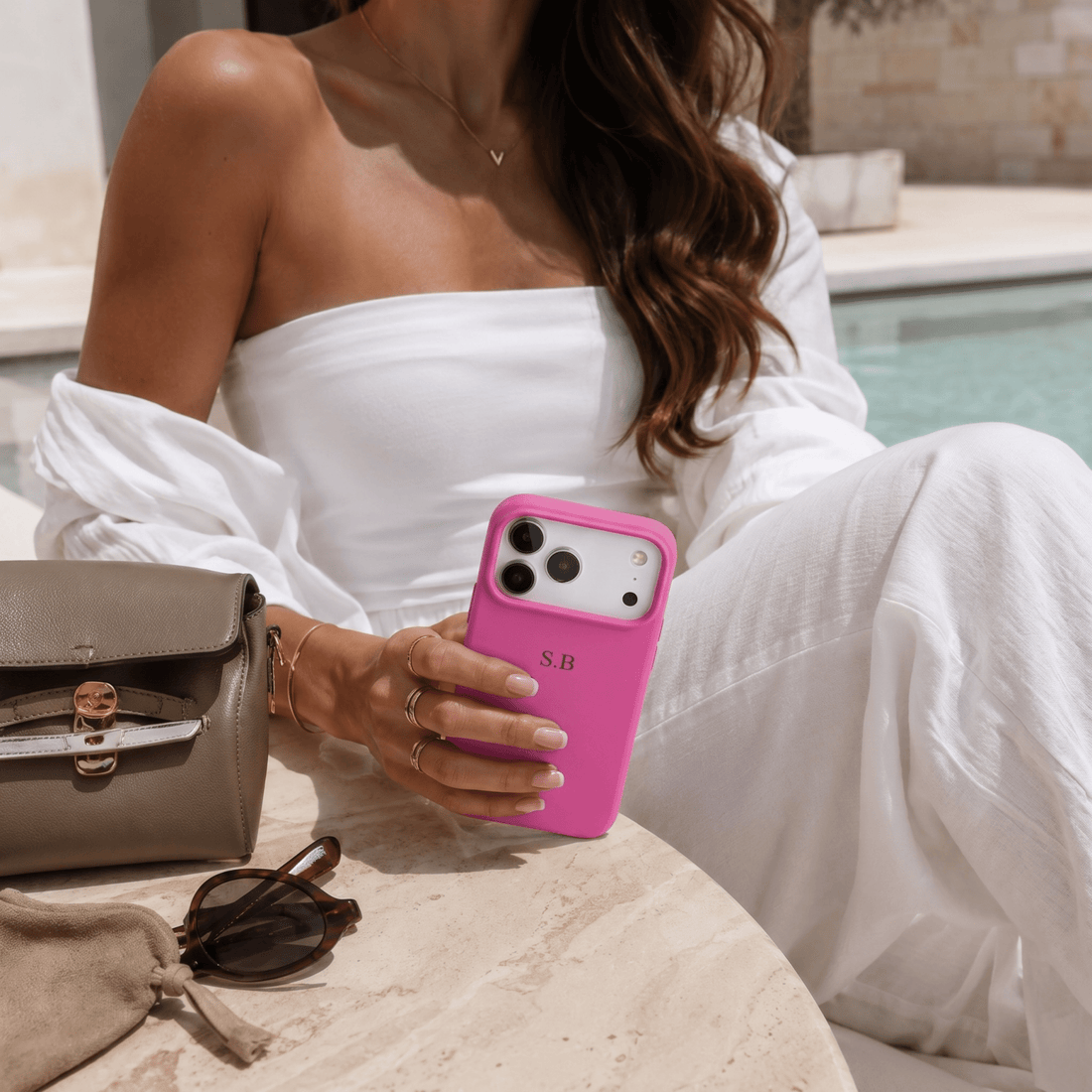 Hot Pink Personalized Liquid Silicone iPhone Case - Snap Bands