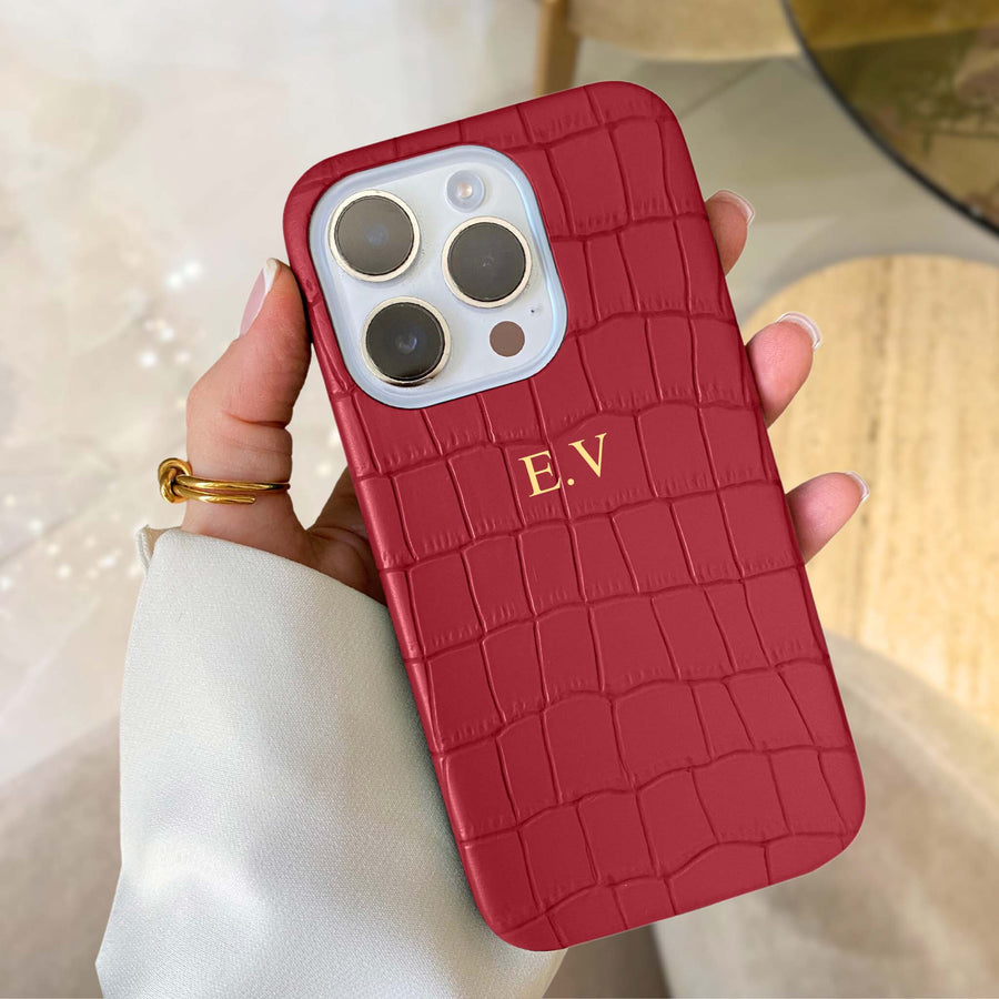 Wine Crocodile Texture Personalized Leather iPhone Case