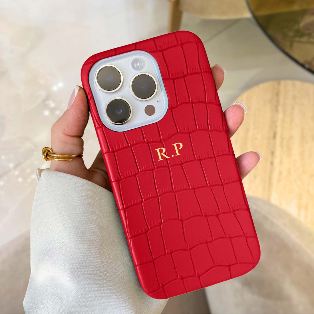 Red Crocodile Texture Personalized Leather iPhone Case