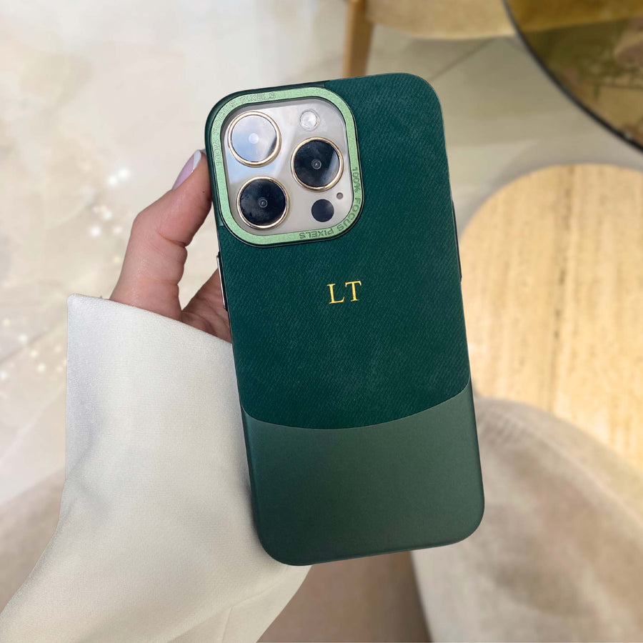 Green Two-Tone Monogrammed Leather iPhone Case