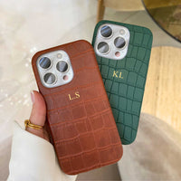 Green Crocodile Texture Personalized Leather iPhone Case