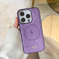 Purple Wireless Charge Monogram Leather iPhone Case