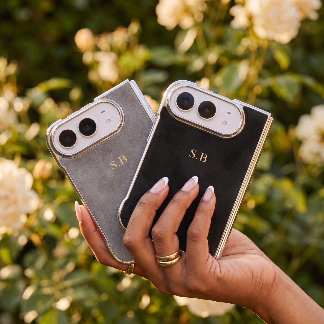 Black Lambskin Leather Custom iPhone Duo Case
