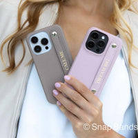 Khaki Elegant Textured Leather iPhone Case with Metal Accents - Snap Bands