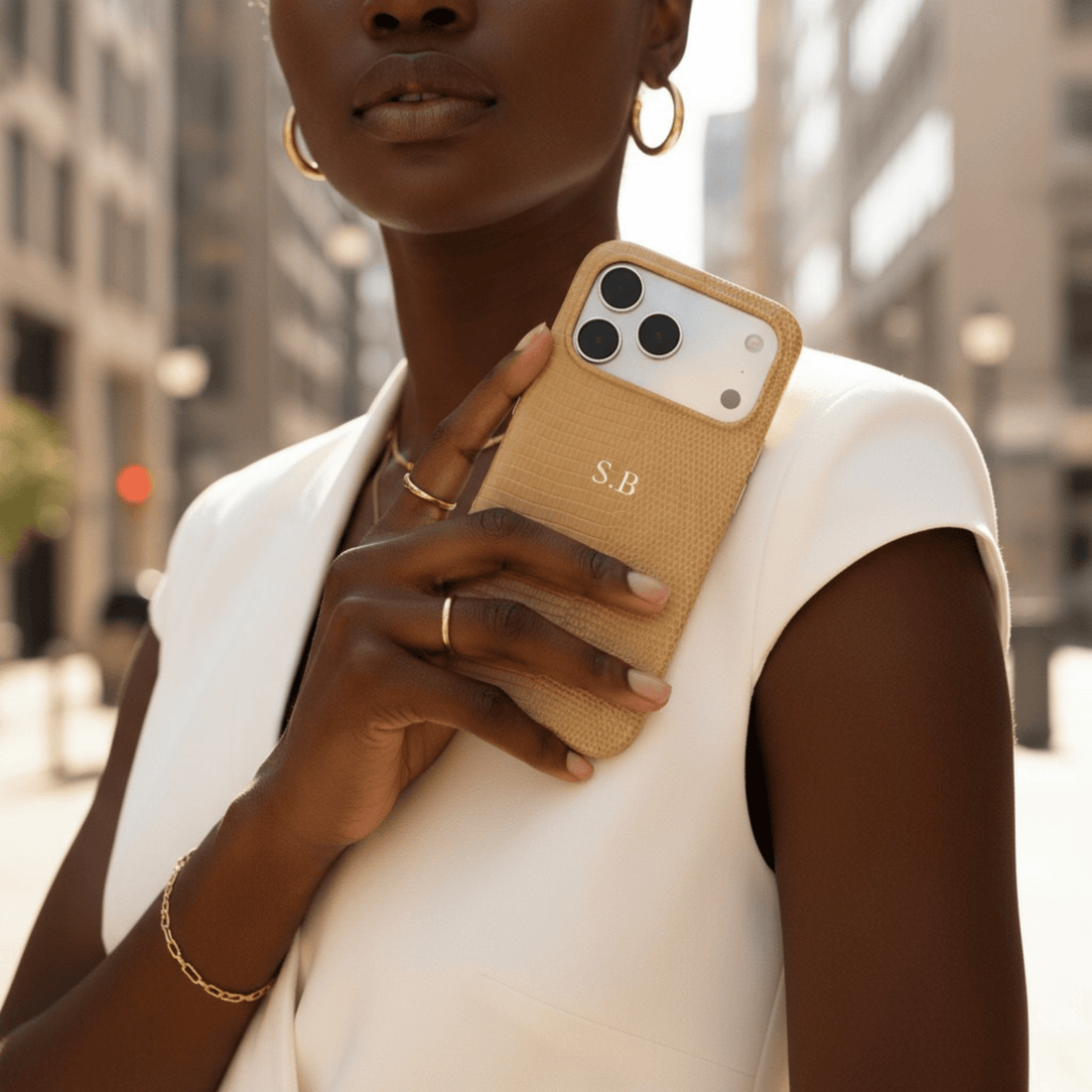 Khaki Leather Snake iPhone Case - Snap Bands