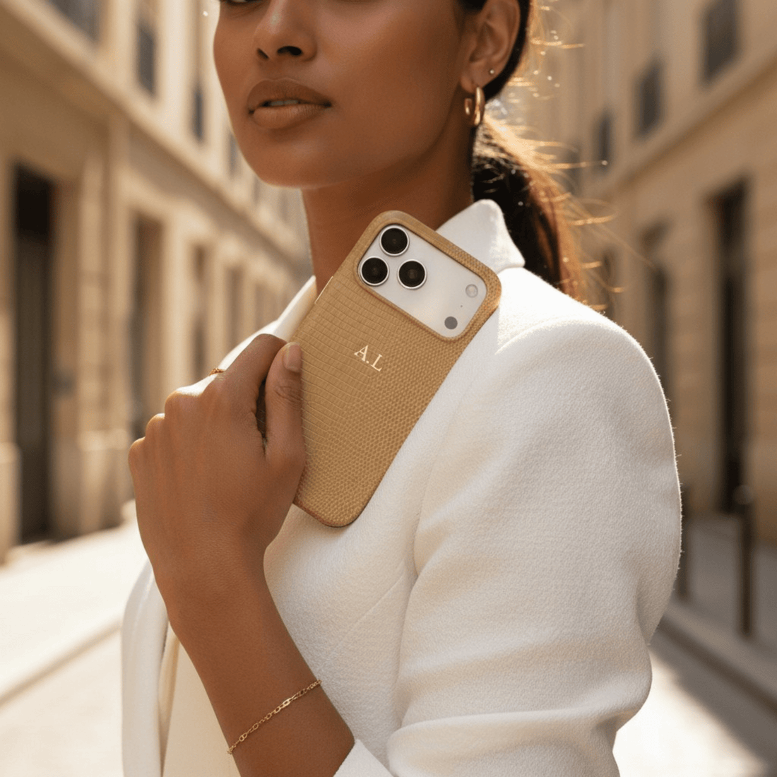 Khaki Leather Snake iPhone Case - Snap Bands