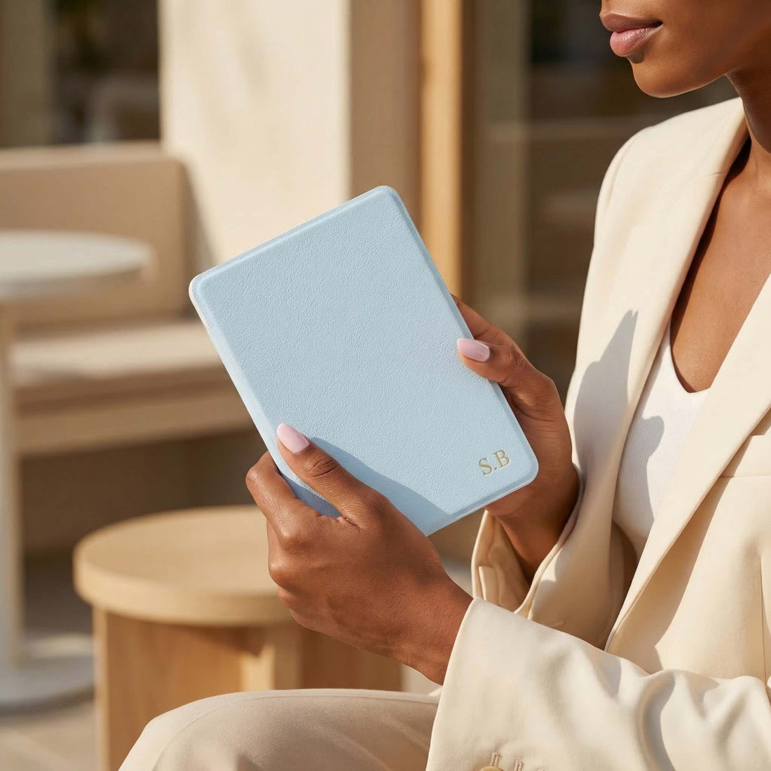 Light Blue Leather Kindle Case