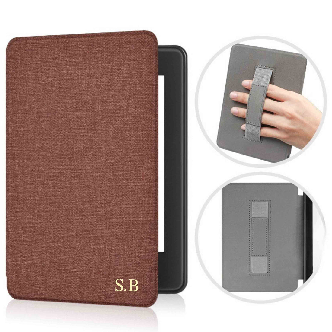 Brown Textured Leather Kindle Case with Hand Strap