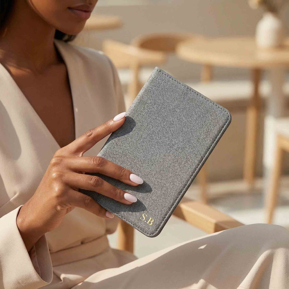 Gray Textured Leather Kindle Case with Hand Strap