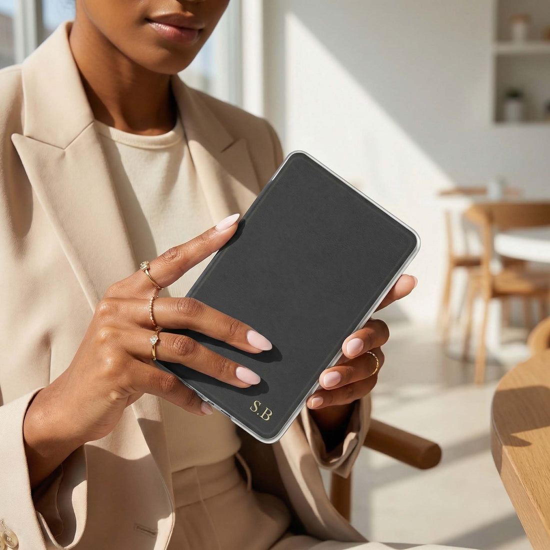 Black Leather Kindle Case with Hand Strap