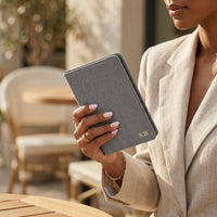 Gray Leather Kindle Case with Hand Strap and Stand