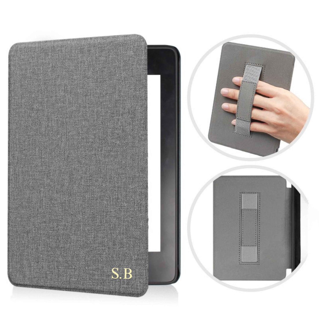Gray Textured Leather Kindle Case with Hand Strap