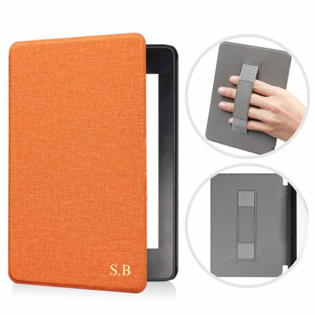 Orange Textured Leather Kindle Case with Hand Strap