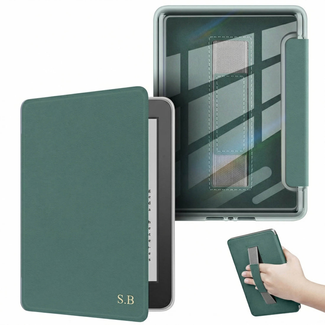 Green Leather Kindle Case with Hand Strap