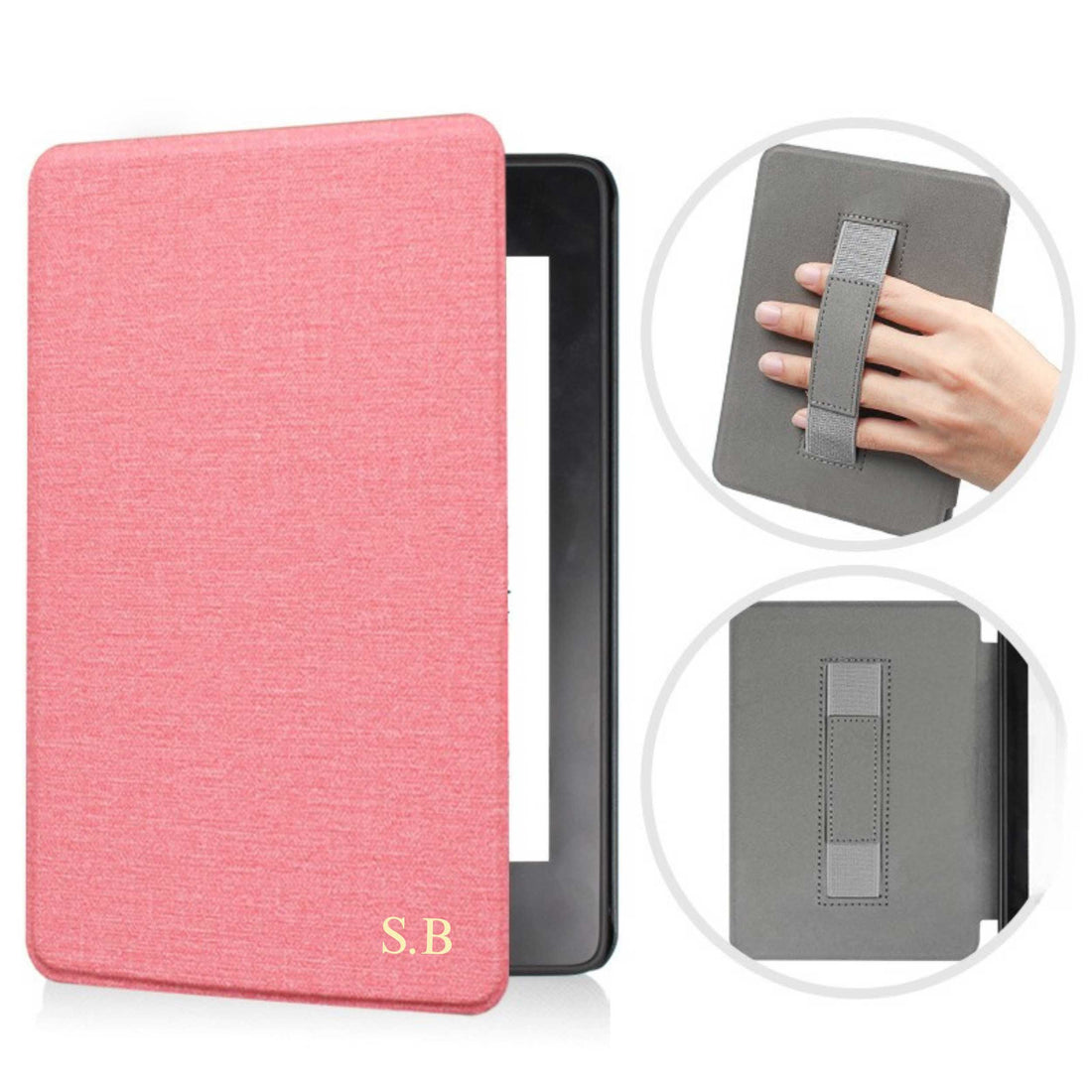 Pink Textured Leather Kindle Case with Hand Strap