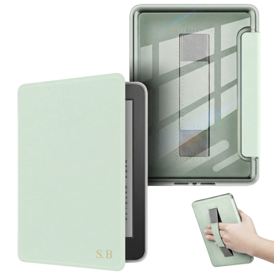 Pastel Green Leather Kindle Case with Hand Strap