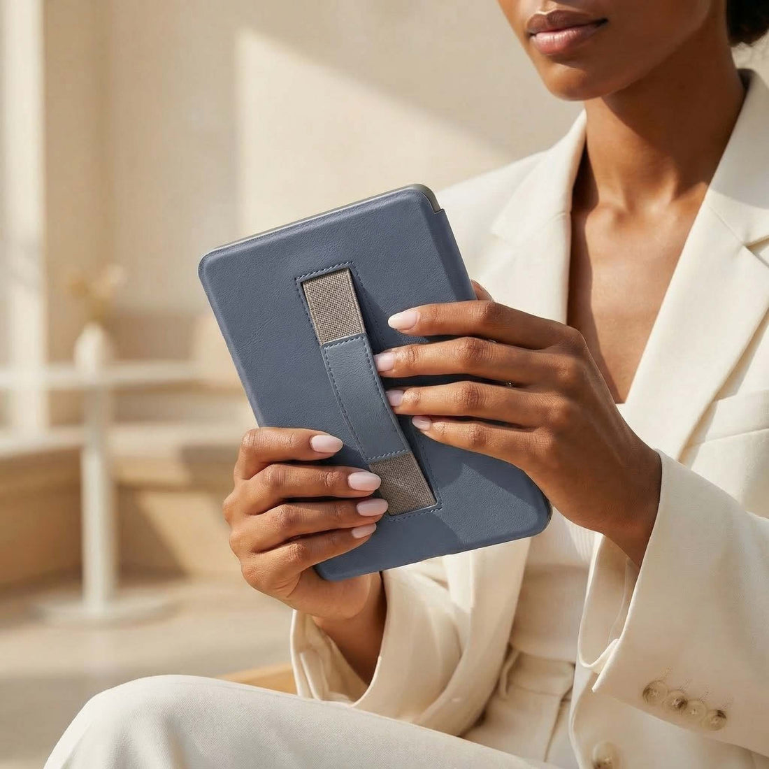 Blue Leather Kindle Case with Hand Strap