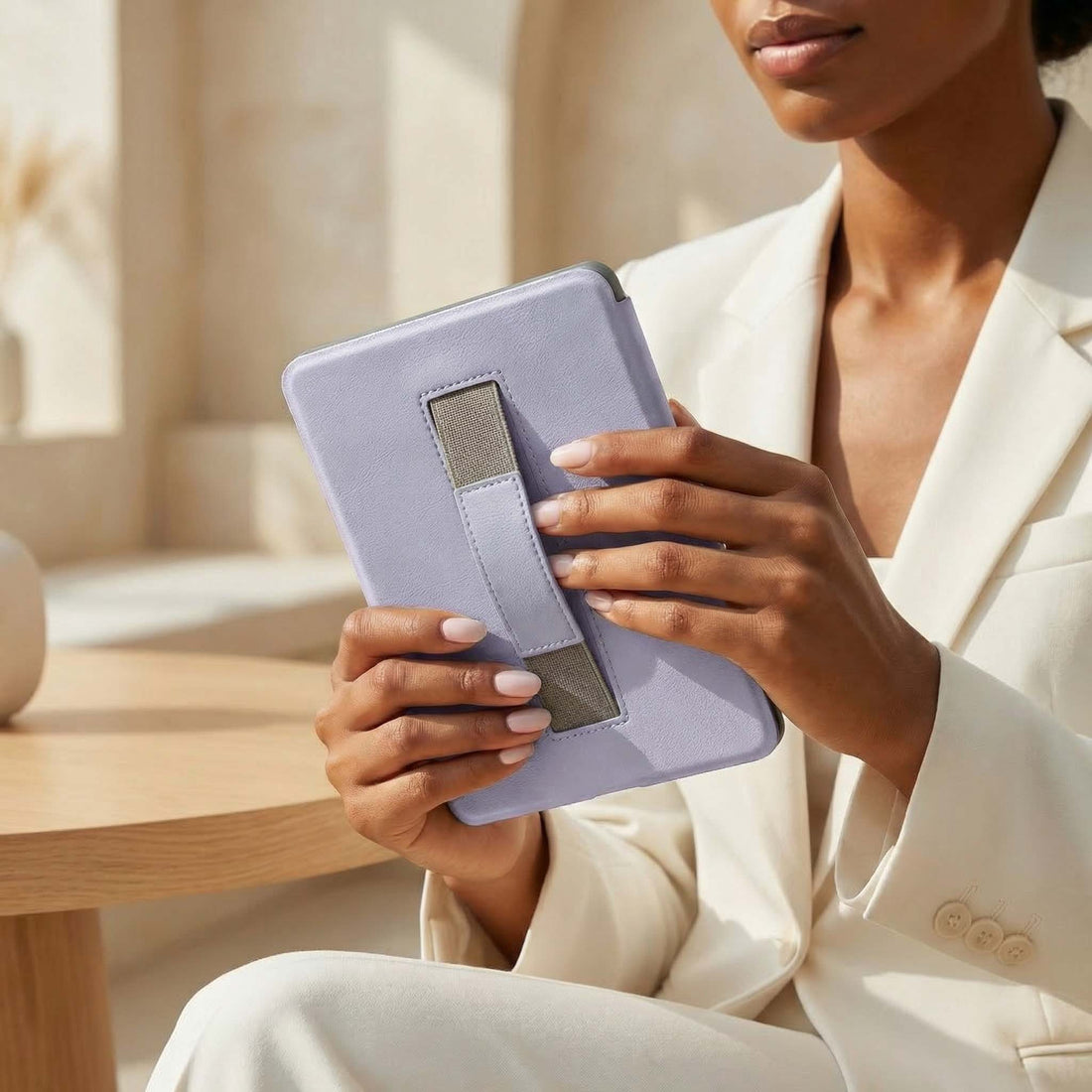Lavender Leather Kindle Case with Hand Strap