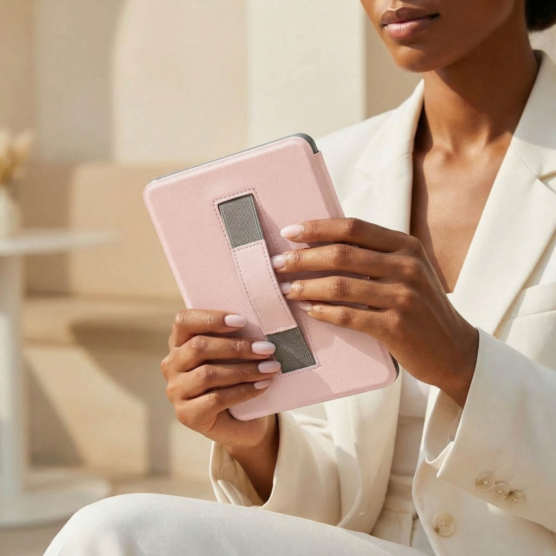 Light Pink Leather Kindle Case with Hand Strap
