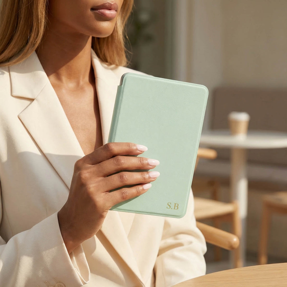 Pastel Green Leather Kindle Case with Hand Strap