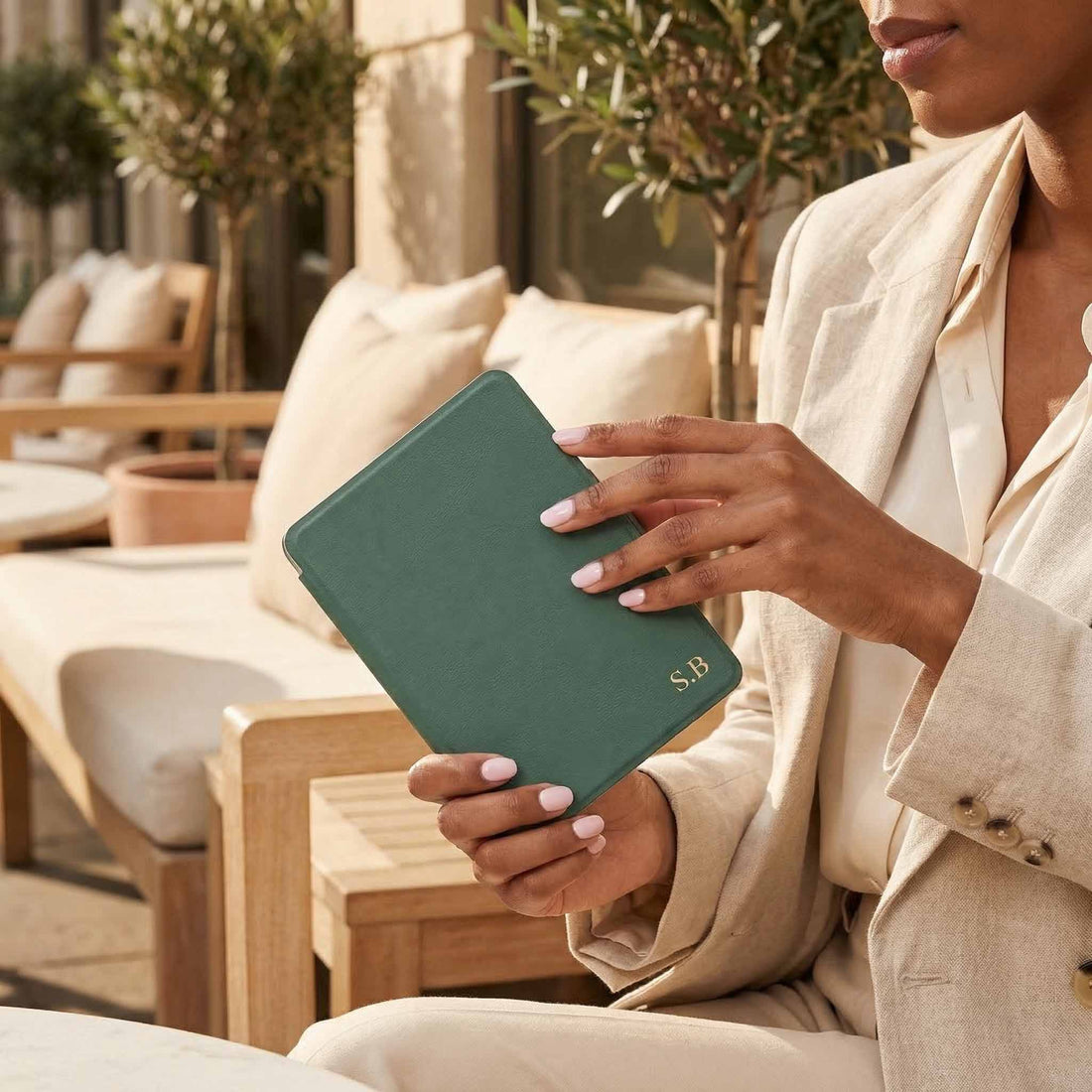 Green Leather Kindle Case with Hand Strap