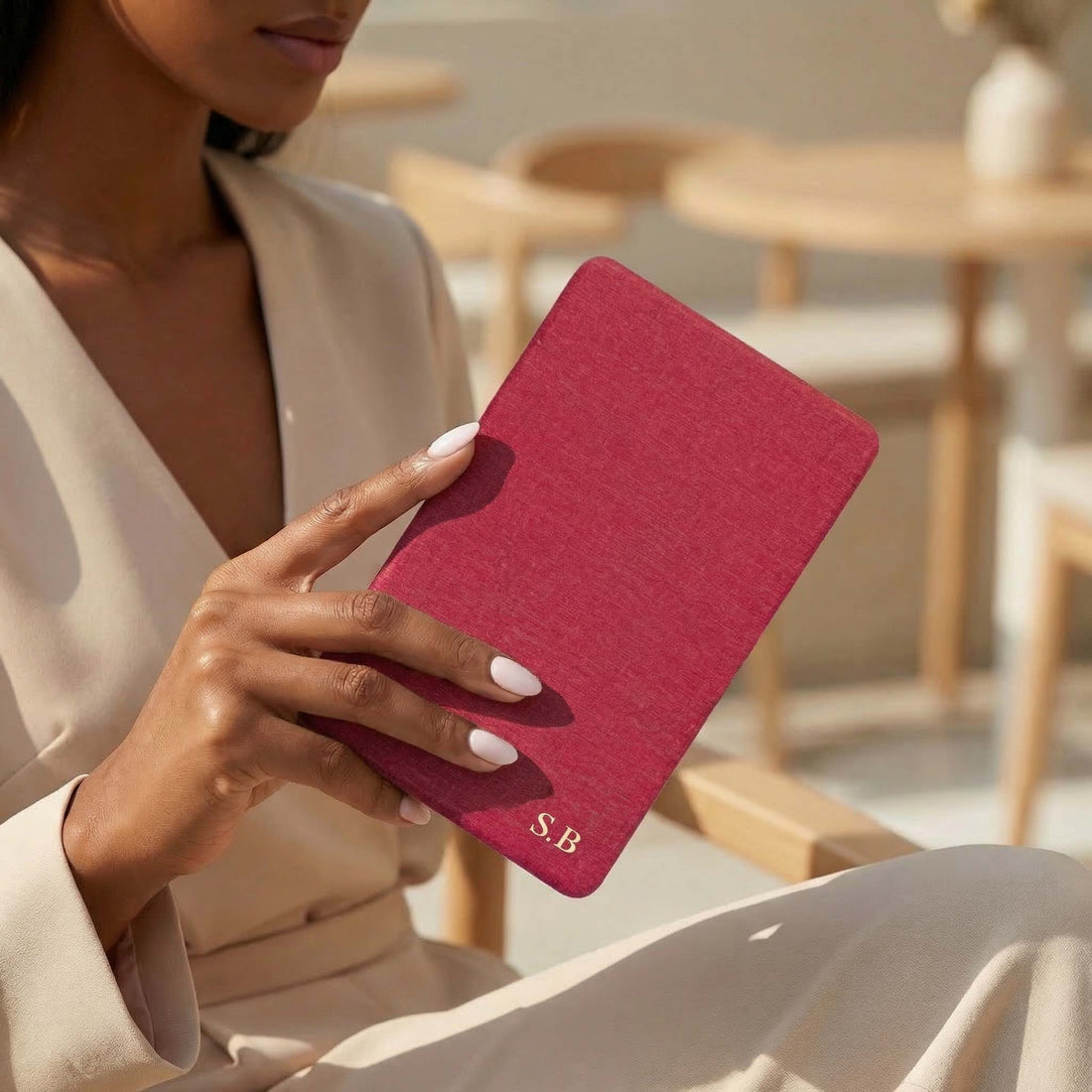 Red Textured Leather Kindle Case with Hand Strap