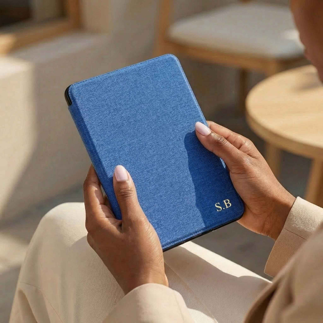 Blue Textured Leather Kindle Case with Hand Strap